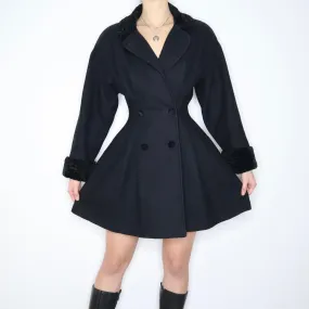 80s Black Wool Princess Coat (M)