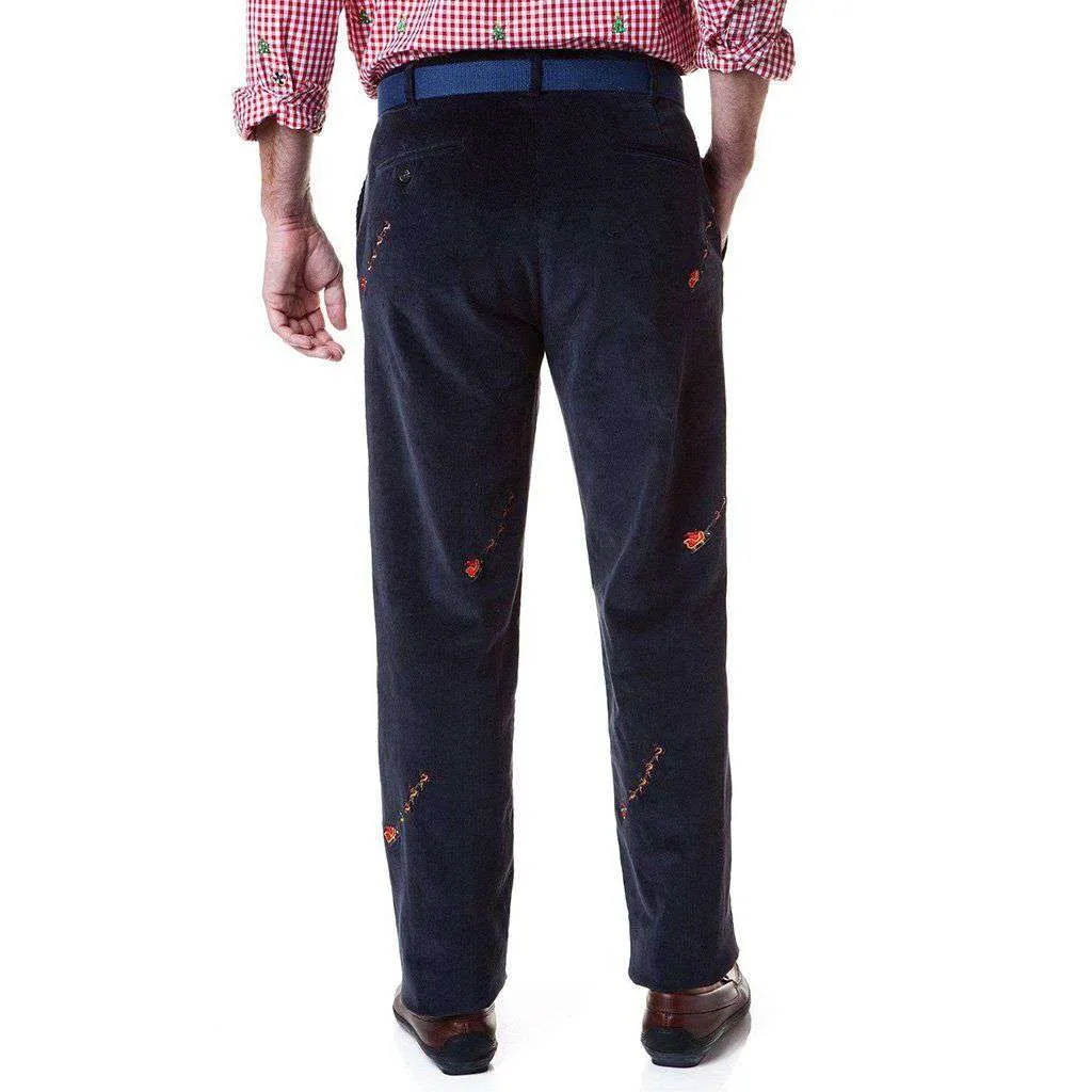 Beachcomber Corduroy Pant in Navy with Embroidered Santa Sleigh by Castaway Clothing