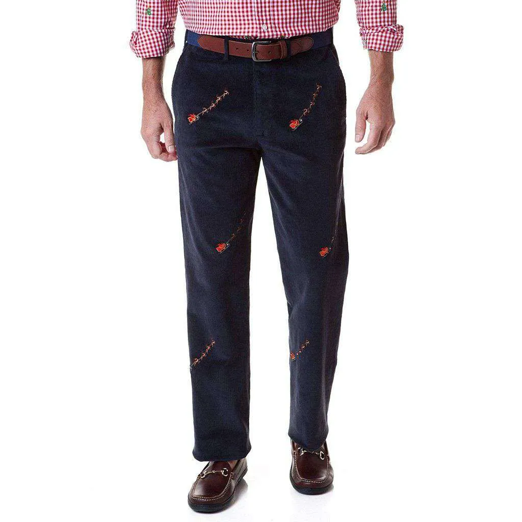 Beachcomber Corduroy Pant in Navy with Embroidered Santa Sleigh by Castaway Clothing