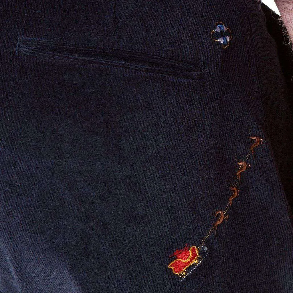 Beachcomber Corduroy Pant in Navy with Embroidered Santa Sleigh by Castaway Clothing