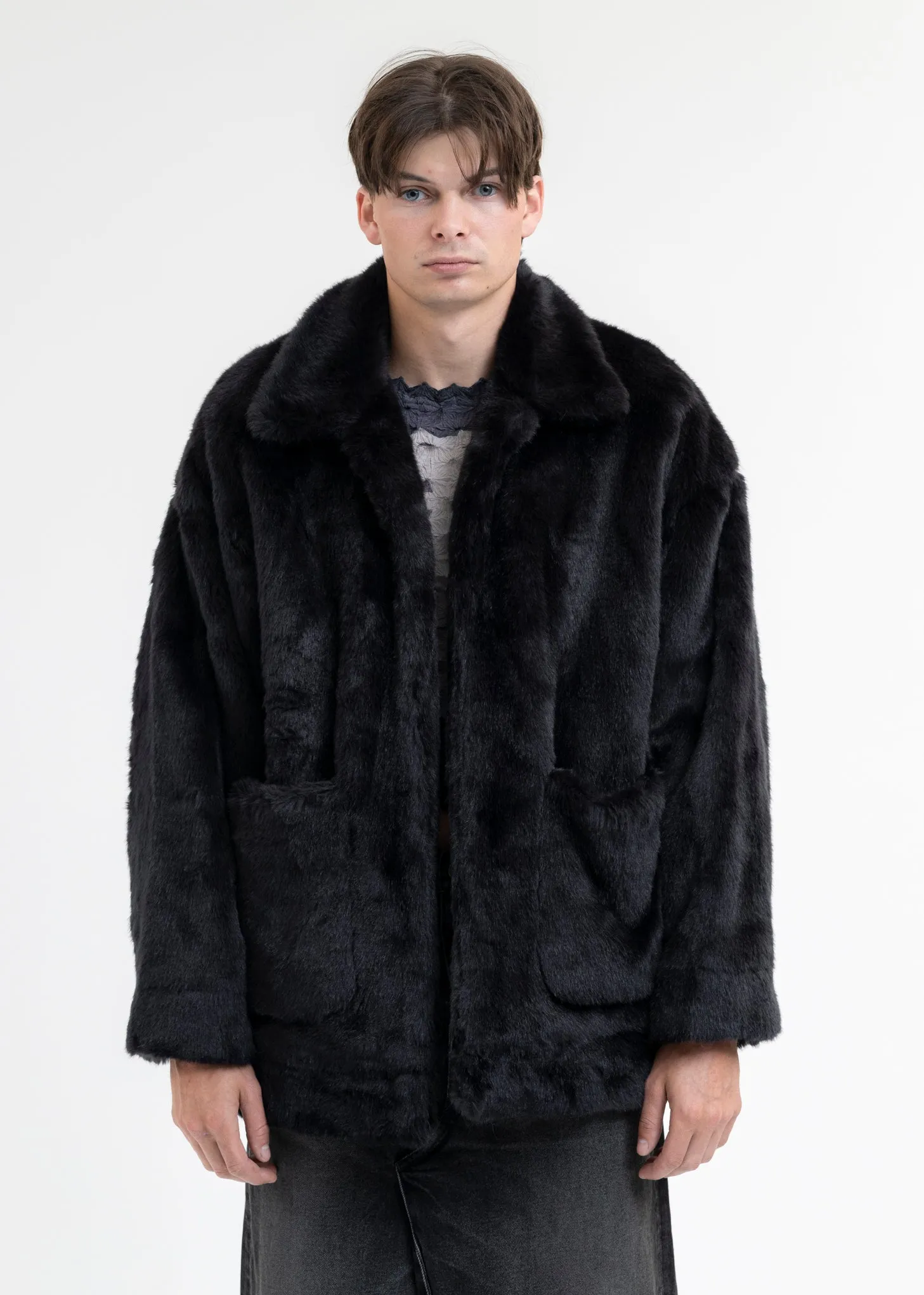 BLACK AND-PAINTED FUR JACKET (PANDA)