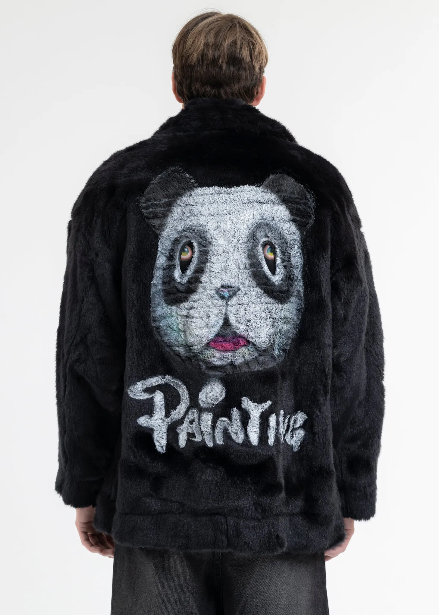 BLACK AND-PAINTED FUR JACKET (PANDA)