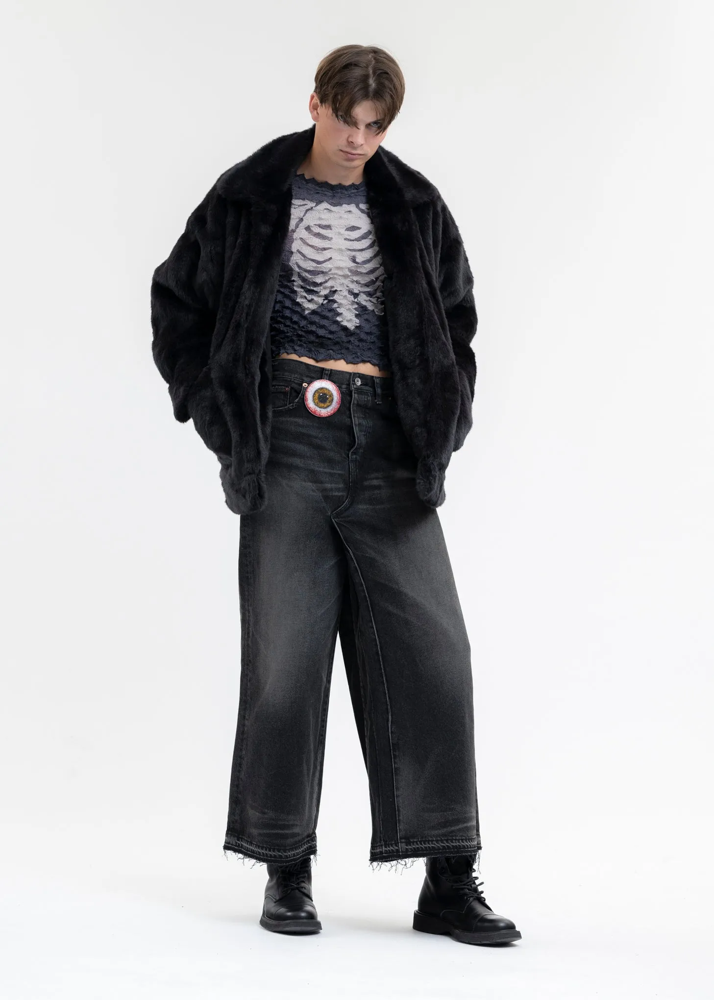 BLACK AND-PAINTED FUR JACKET (PANDA)