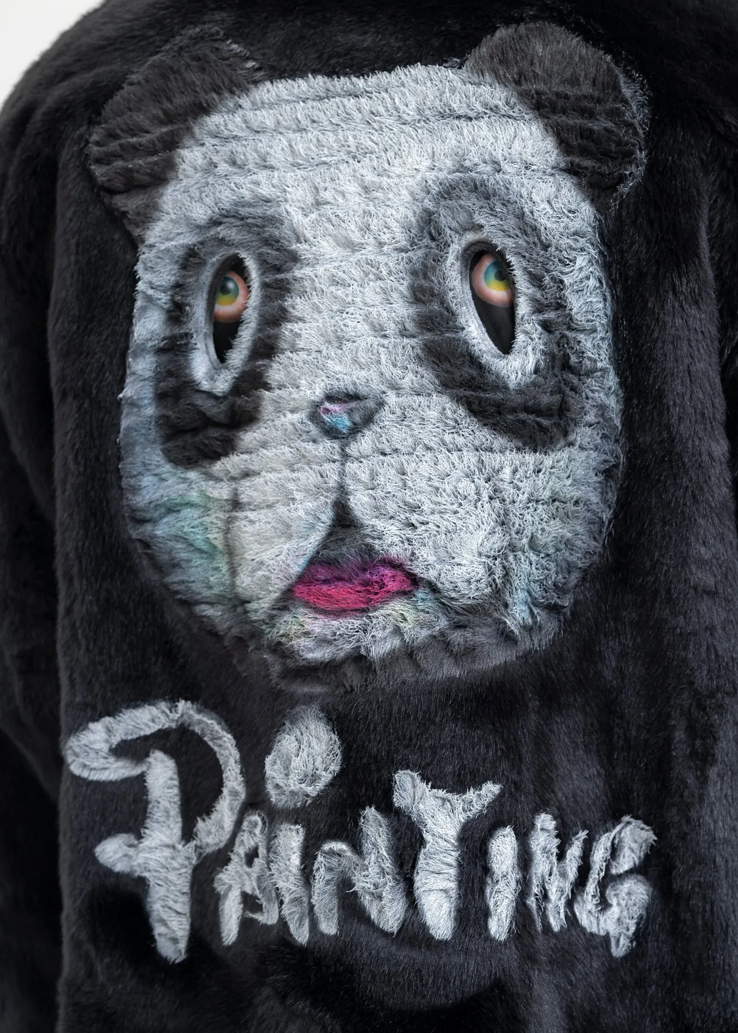 BLACK AND-PAINTED FUR JACKET (PANDA)