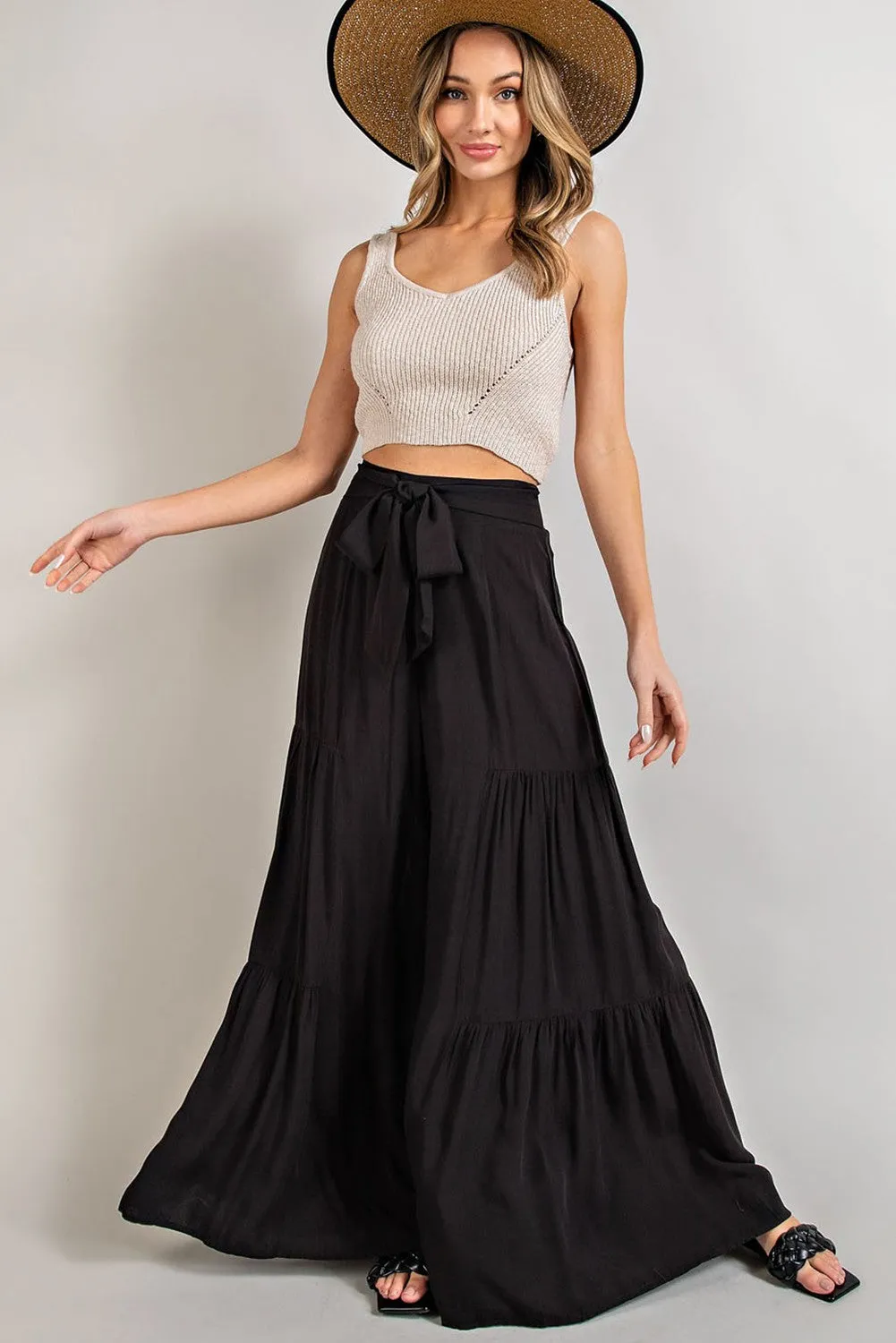 Black Wide Leg Triple Tier Pants