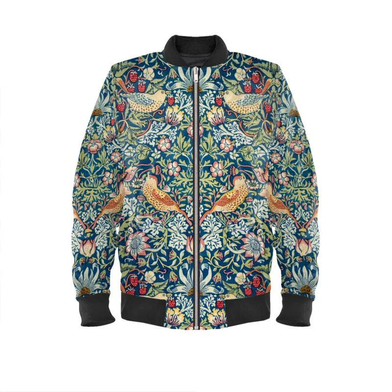 Bomber Jacket William Morris Strawberry Thieves - Art Nouveau Inspired, Handmade, Timeless Vintage Fashion