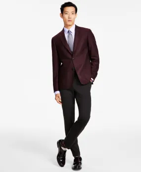 Calvin Klein Men's Slim Fit Wool Woven Herringbone Sport Coat Burgundy Red 40L