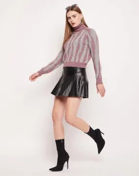 Camla Barcelona Colourblocked Onion Pink Turtleneck Sweater