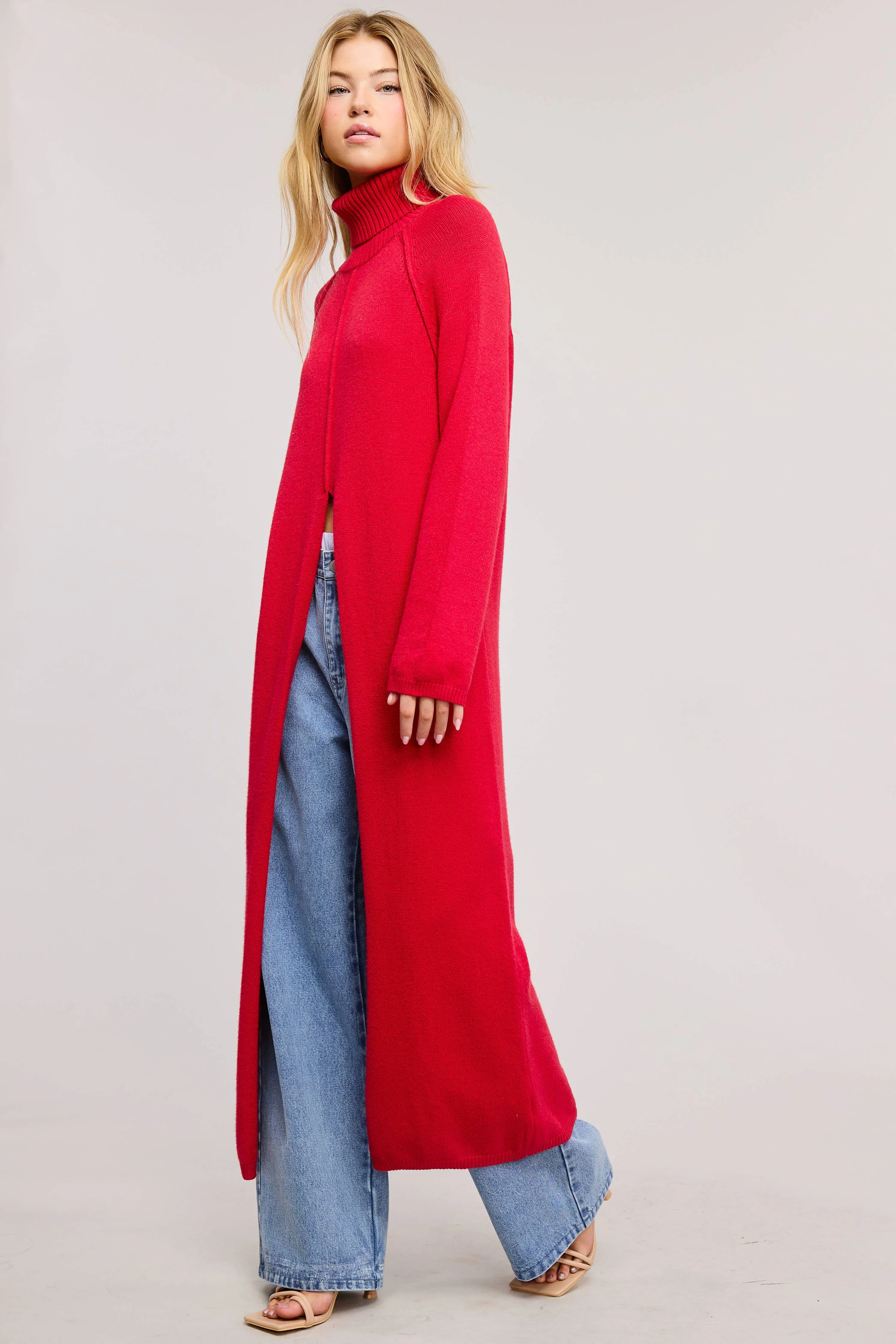 Carrie Split Front Tunic Sweater // Red