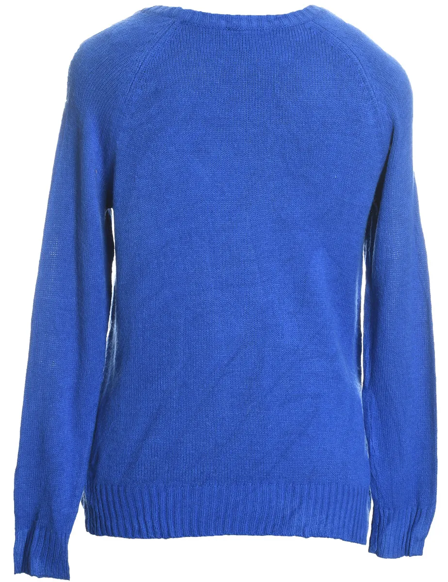 Christmas Tree Design Blue Knit Jumper - M