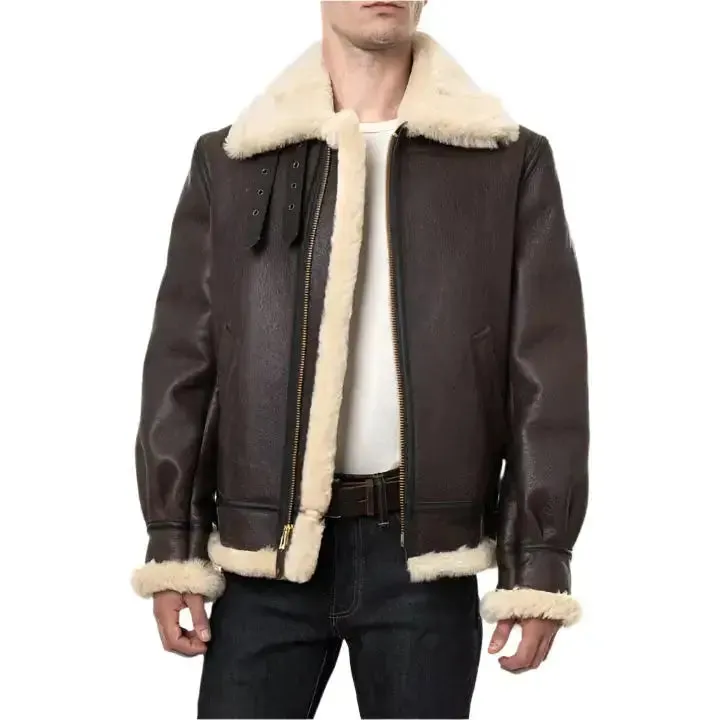 Classic B-3 Sheepskin Leather Bomber Jacket – Warm & Timeless Style