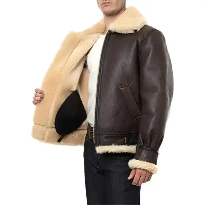 Classic B-3 Sheepskin Leather Bomber Jacket – Warm & Timeless Style