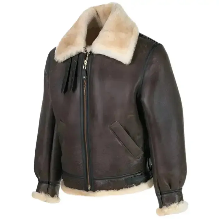 Classic B-3 Sheepskin Leather Bomber Jacket – Warm & Timeless Style