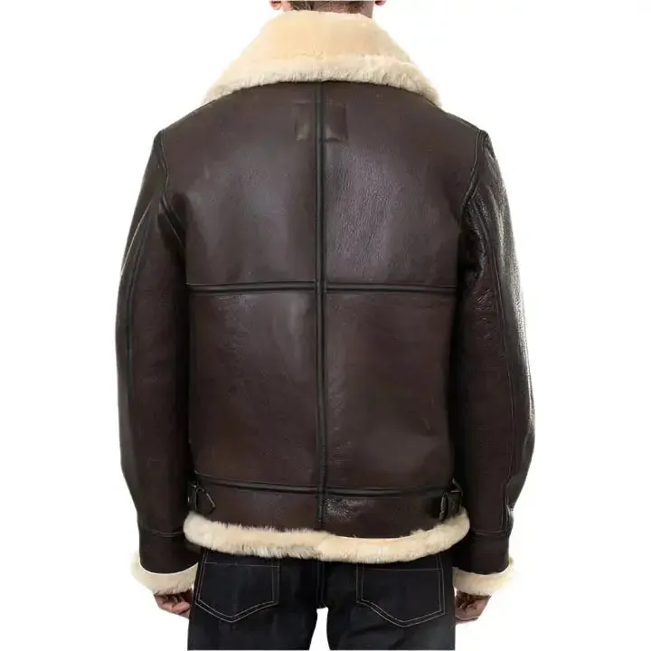 Classic B-3 Sheepskin Leather Bomber Jacket – Warm & Timeless Style
