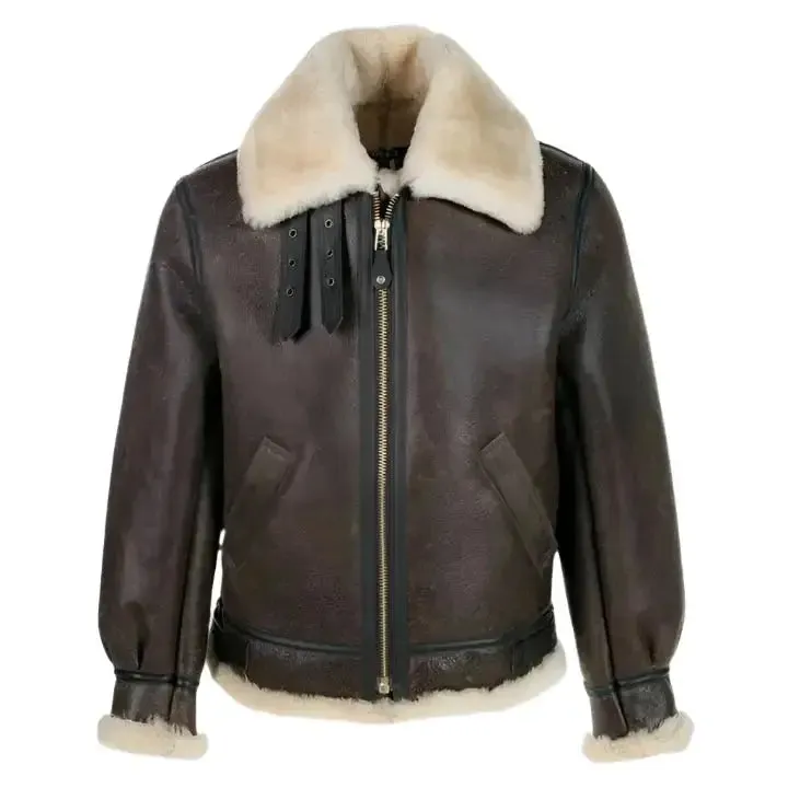 Classic B-3 Sheepskin Leather Bomber Jacket – Warm & Timeless Style