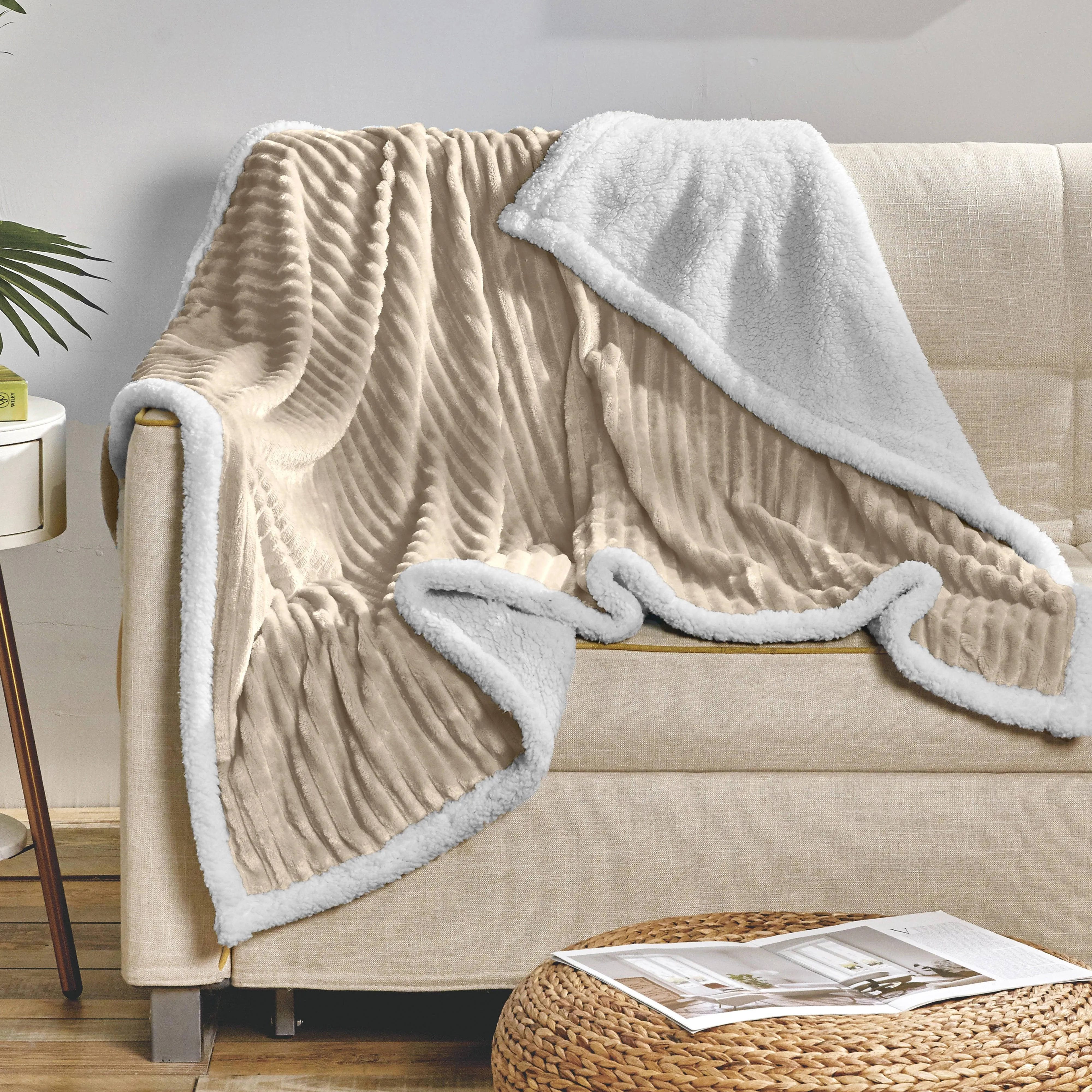 Elegant Comfort Corduroy Design Luxury Sherpa Blanket