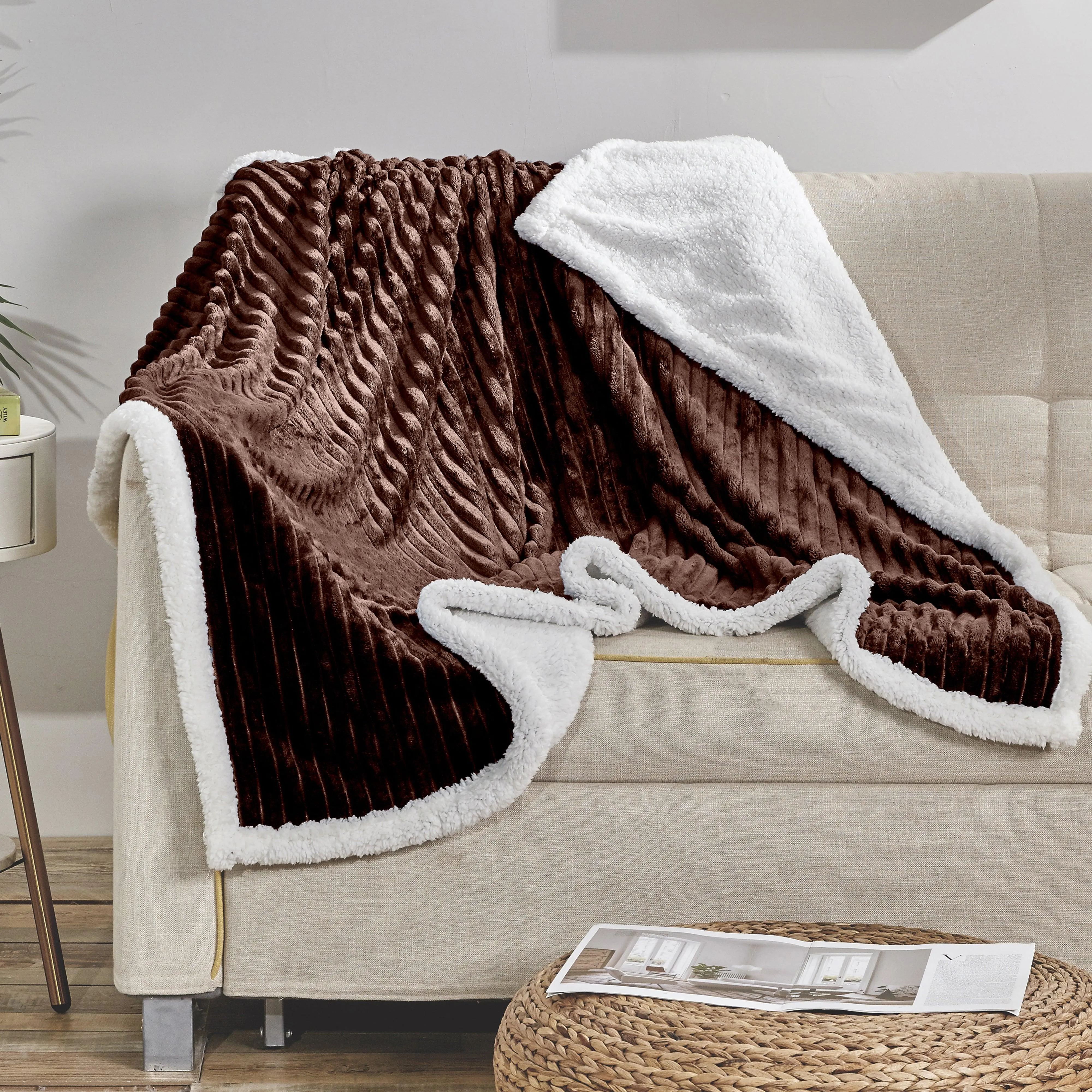 Elegant Comfort Corduroy Design Luxury Sherpa Blanket