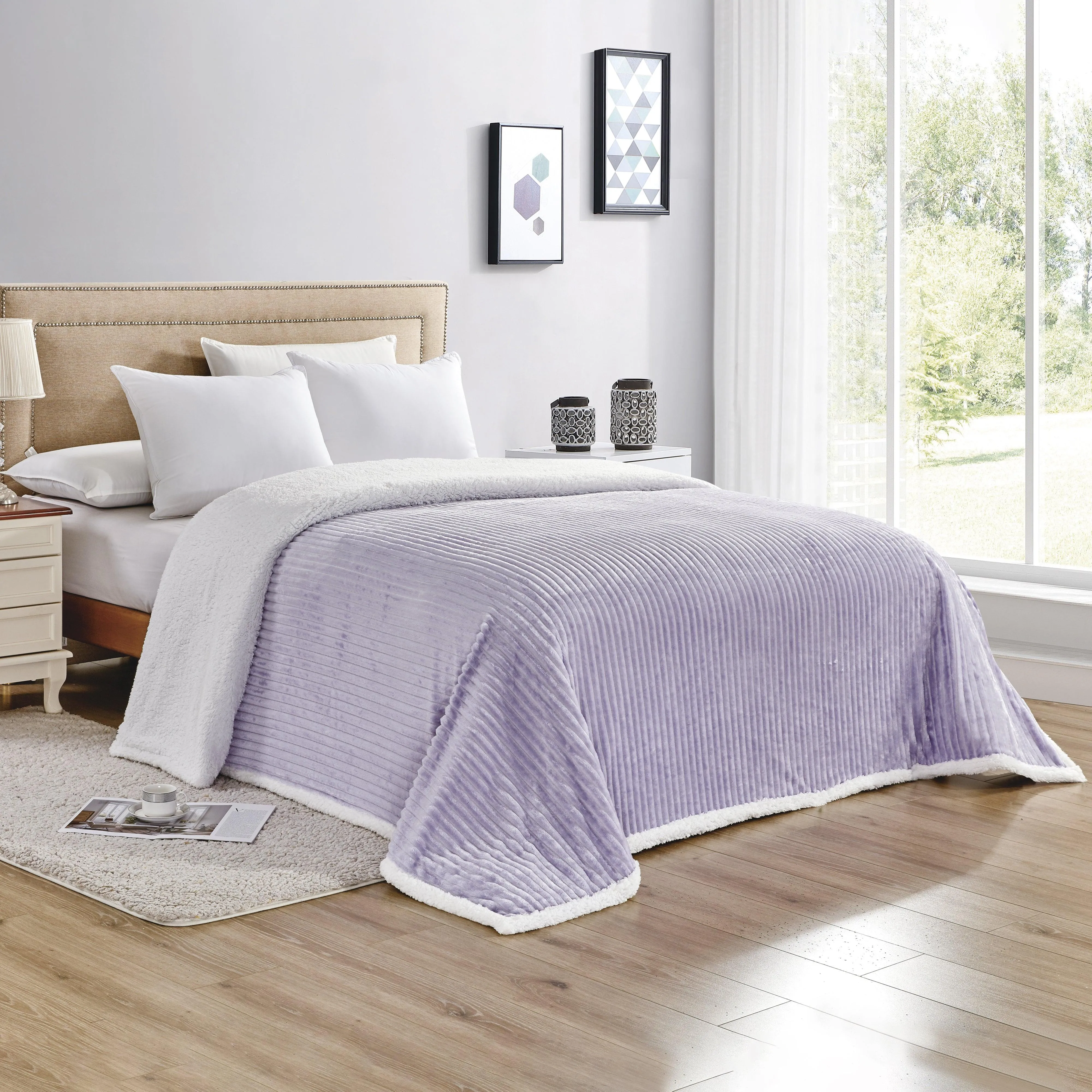 Elegant Comfort Corduroy Design Luxury Sherpa Blanket