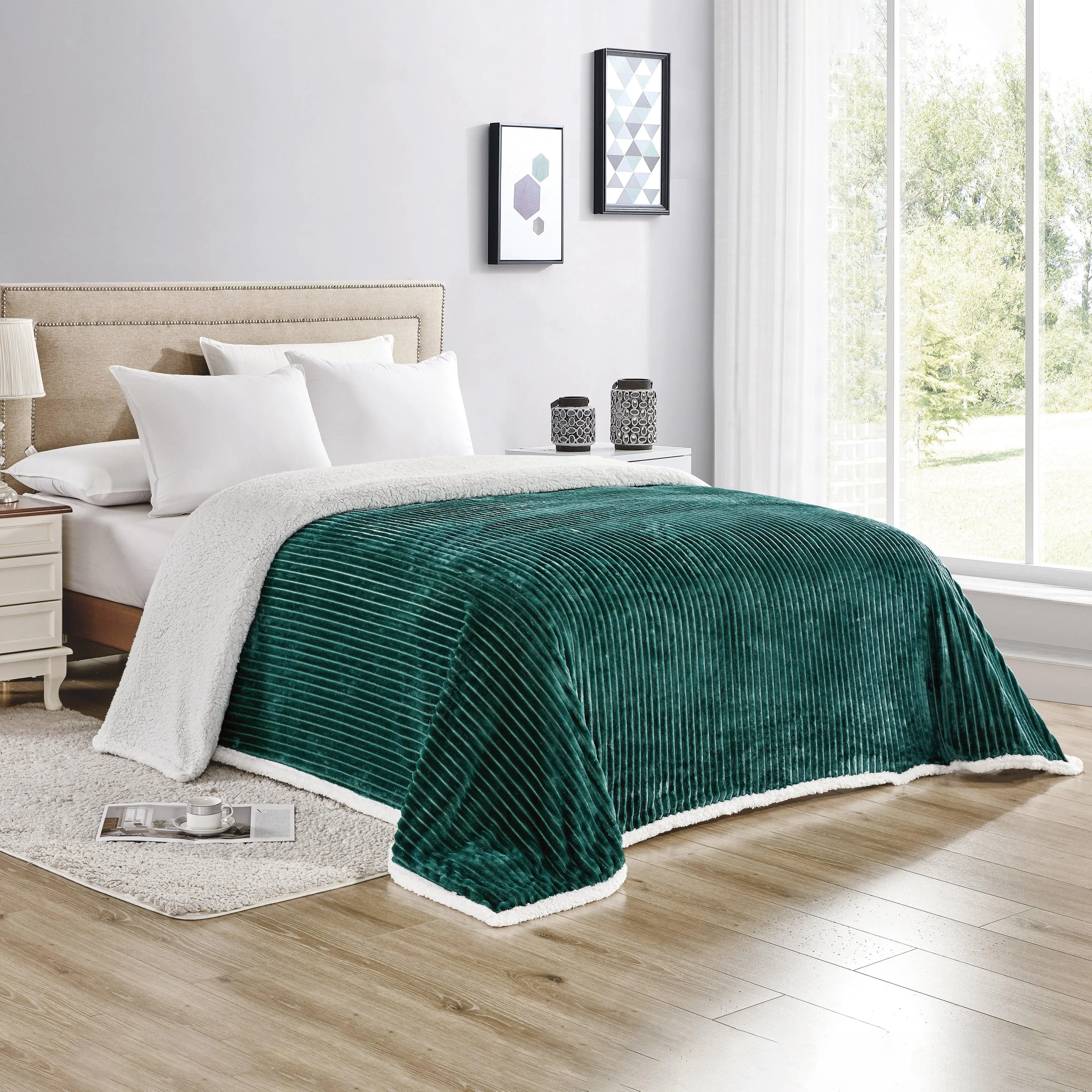 Elegant Comfort Corduroy Design Luxury Sherpa Blanket