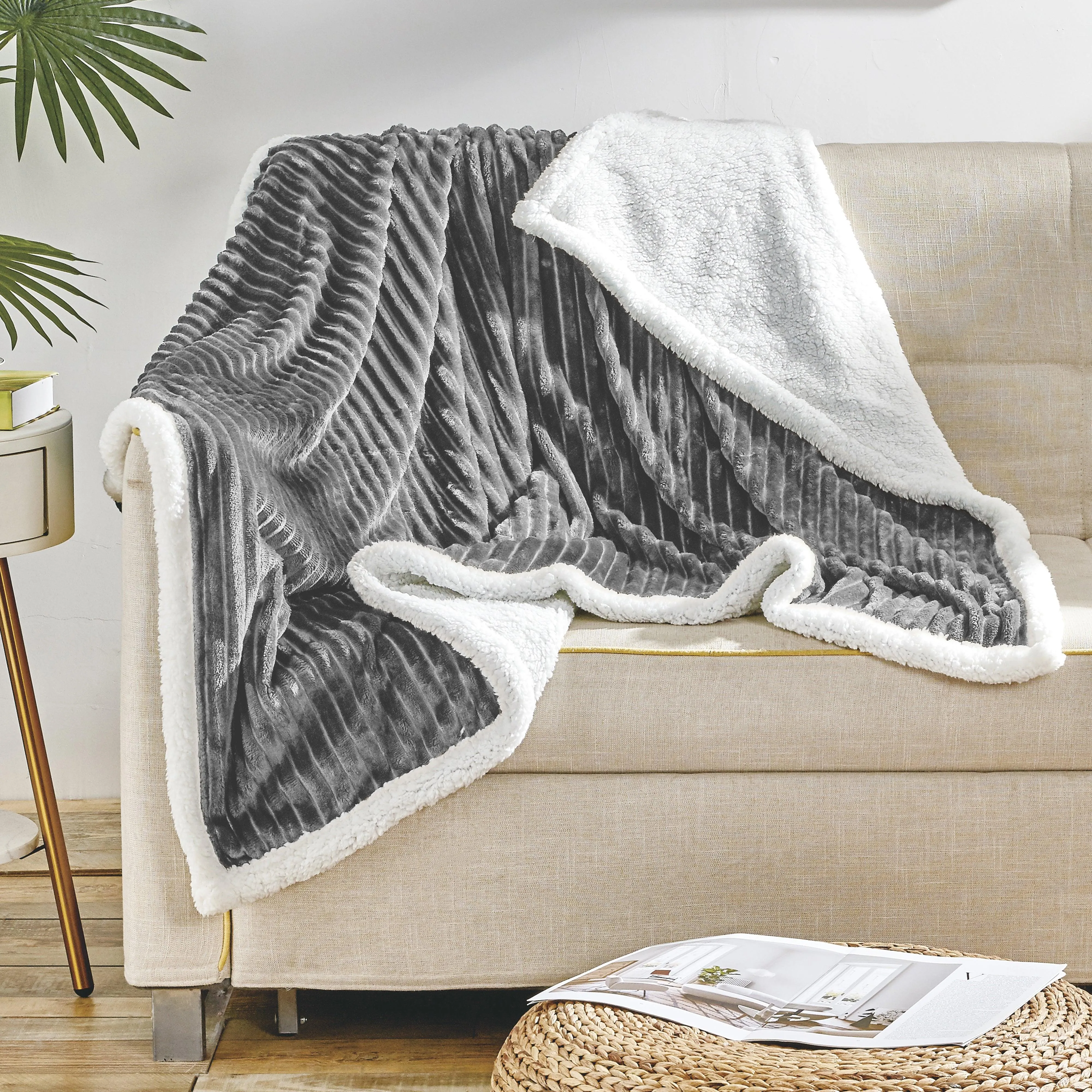Elegant Comfort Corduroy Design Luxury Sherpa Blanket