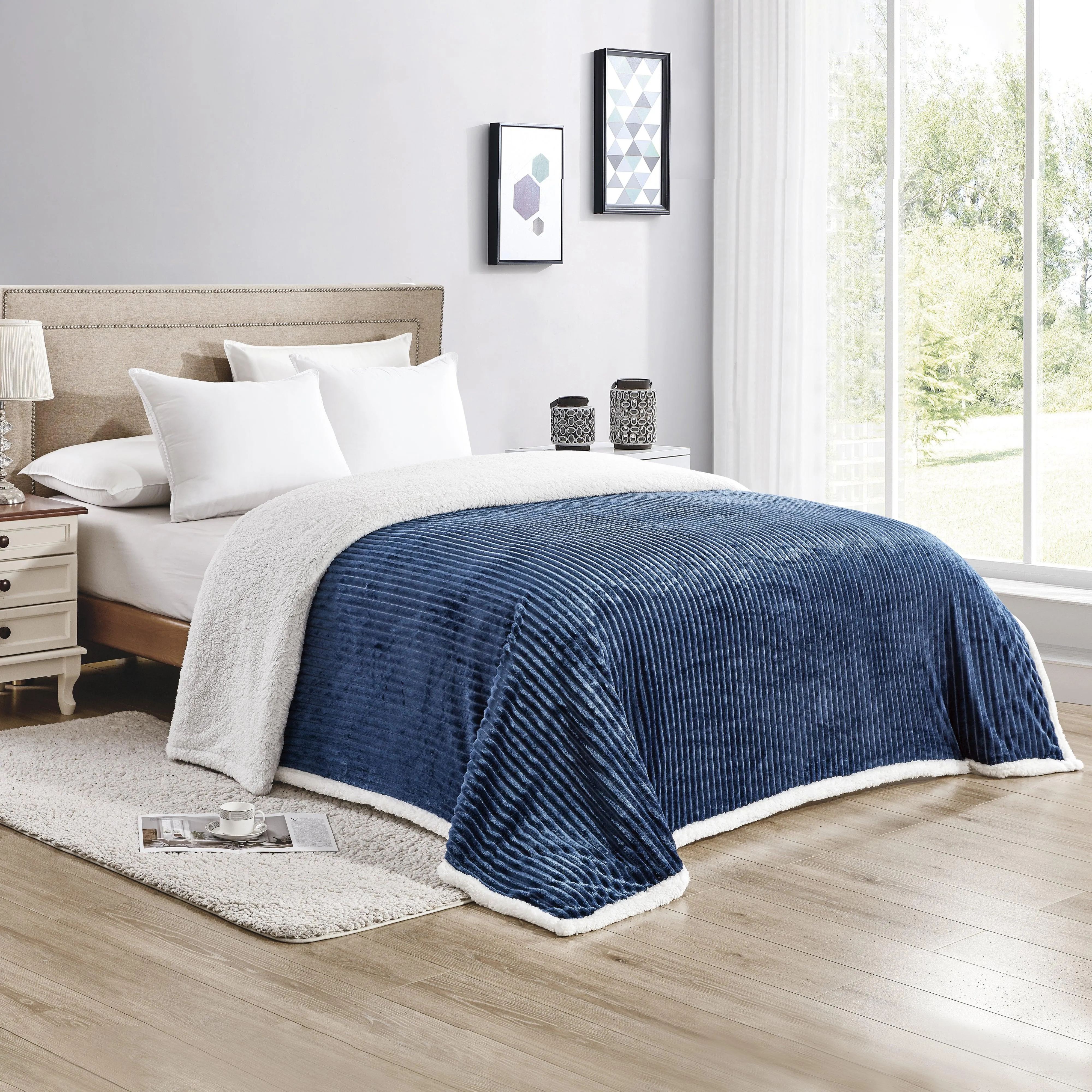 Elegant Comfort Corduroy Design Luxury Sherpa Blanket