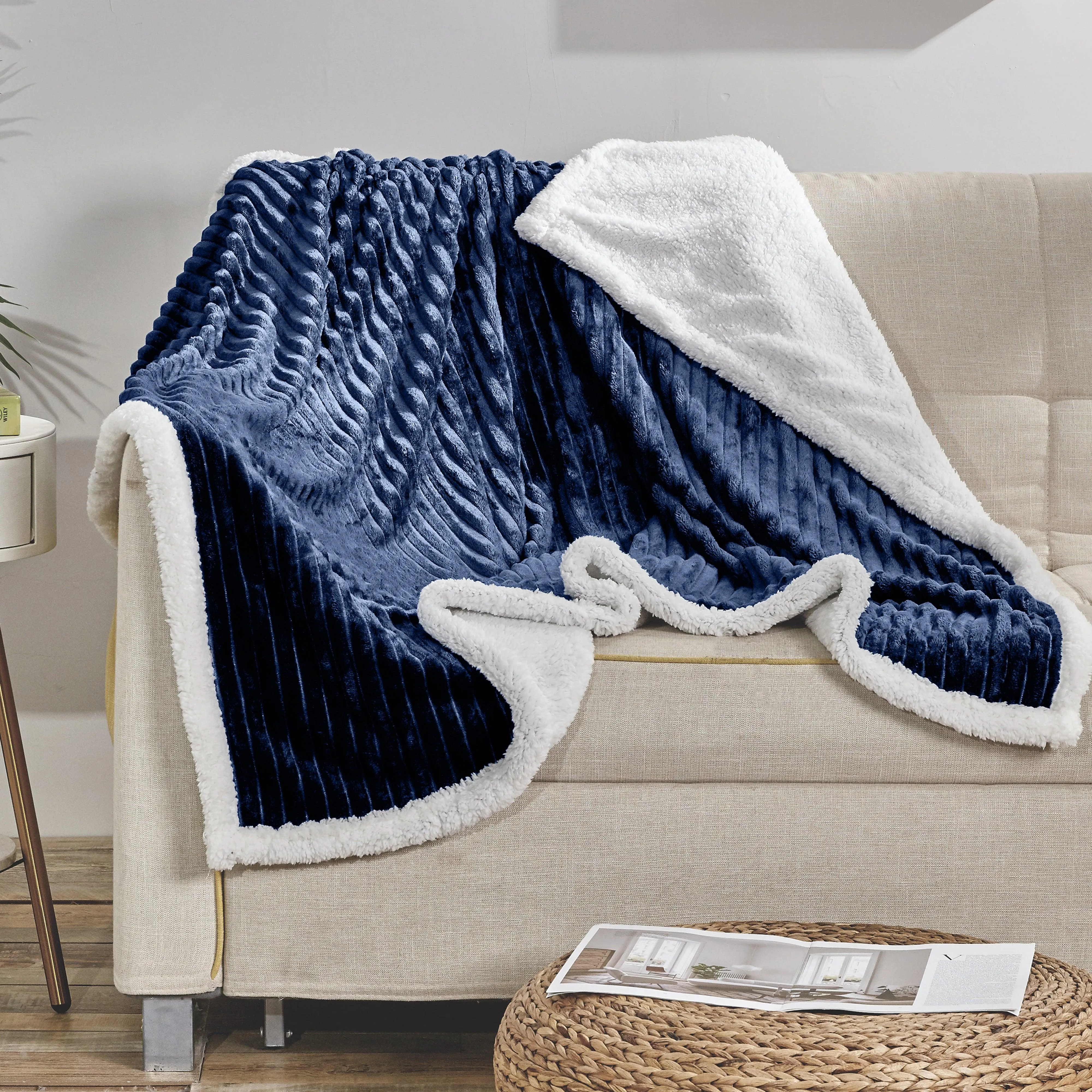 Elegant Comfort Corduroy Design Luxury Sherpa Blanket