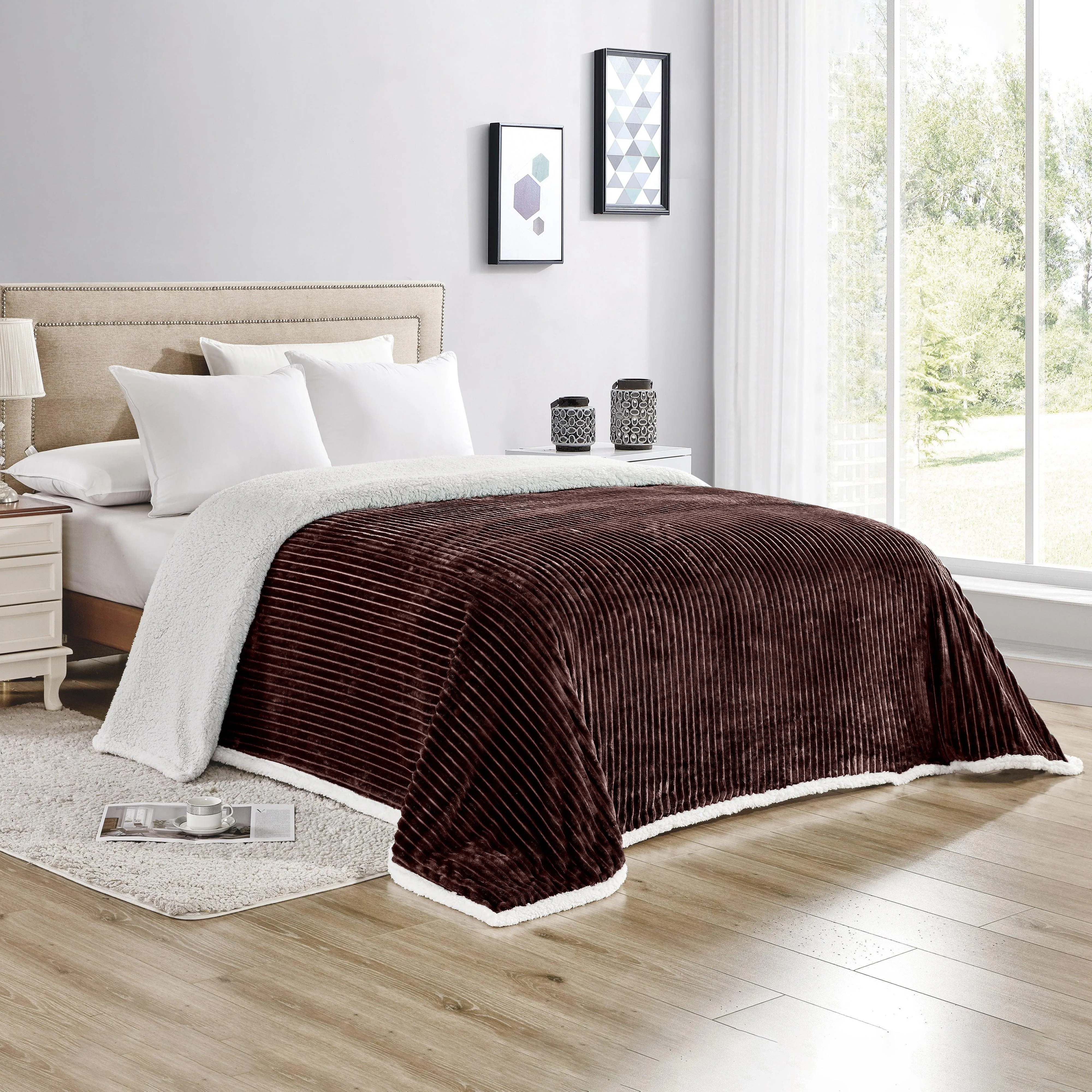 Elegant Comfort Corduroy Design Luxury Sherpa Blanket
