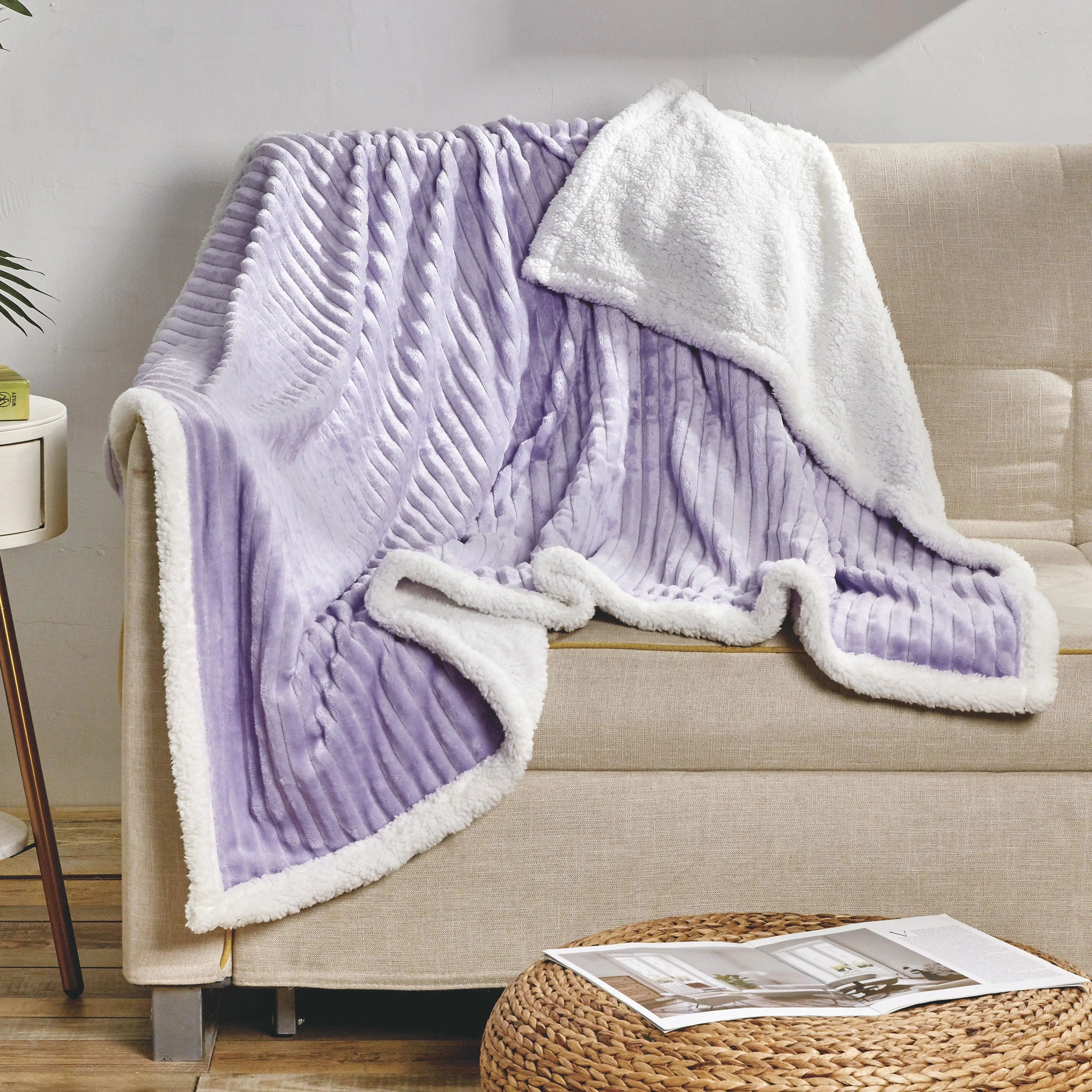 Elegant Comfort Corduroy Design Luxury Sherpa Blanket