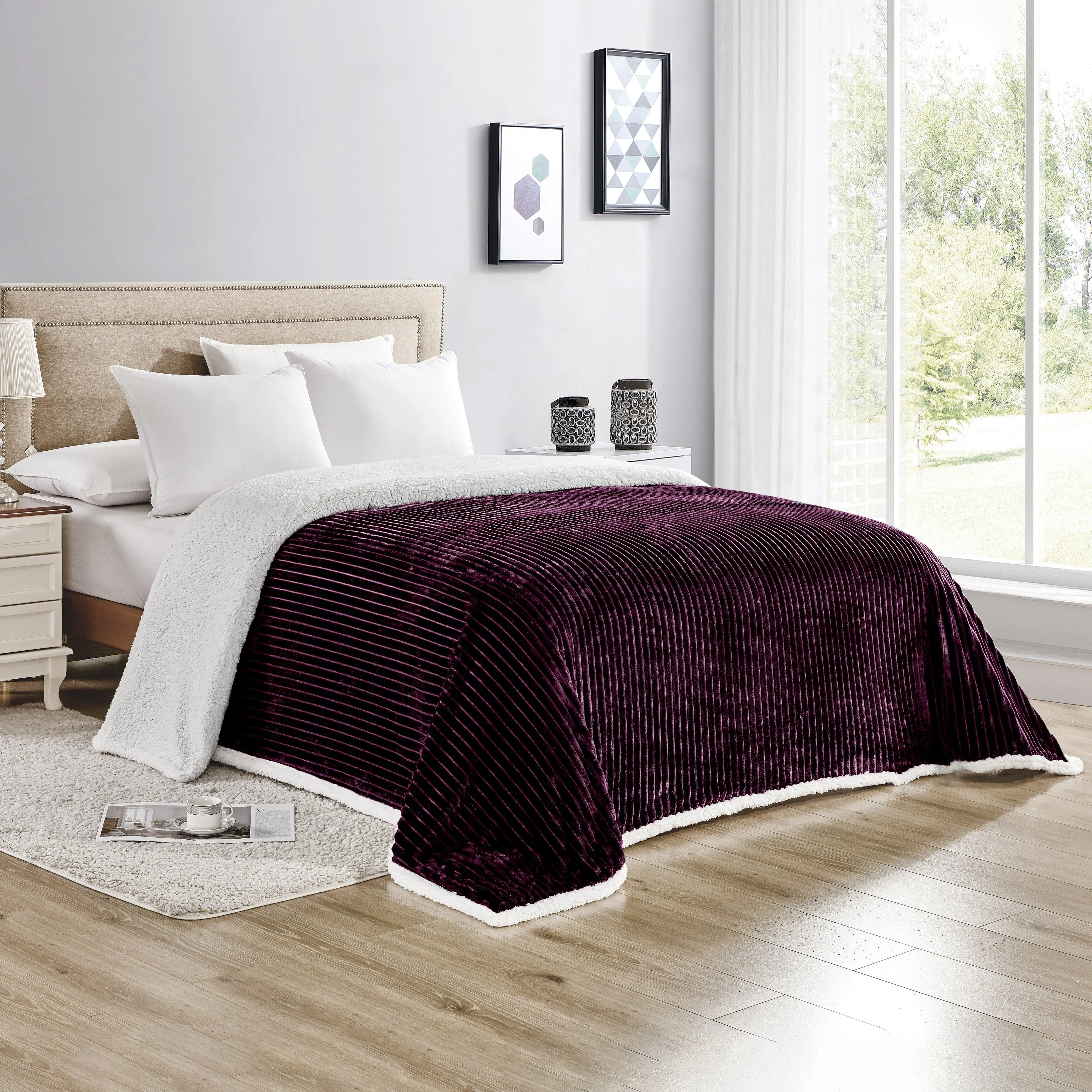 Elegant Comfort Corduroy Design Luxury Sherpa Blanket