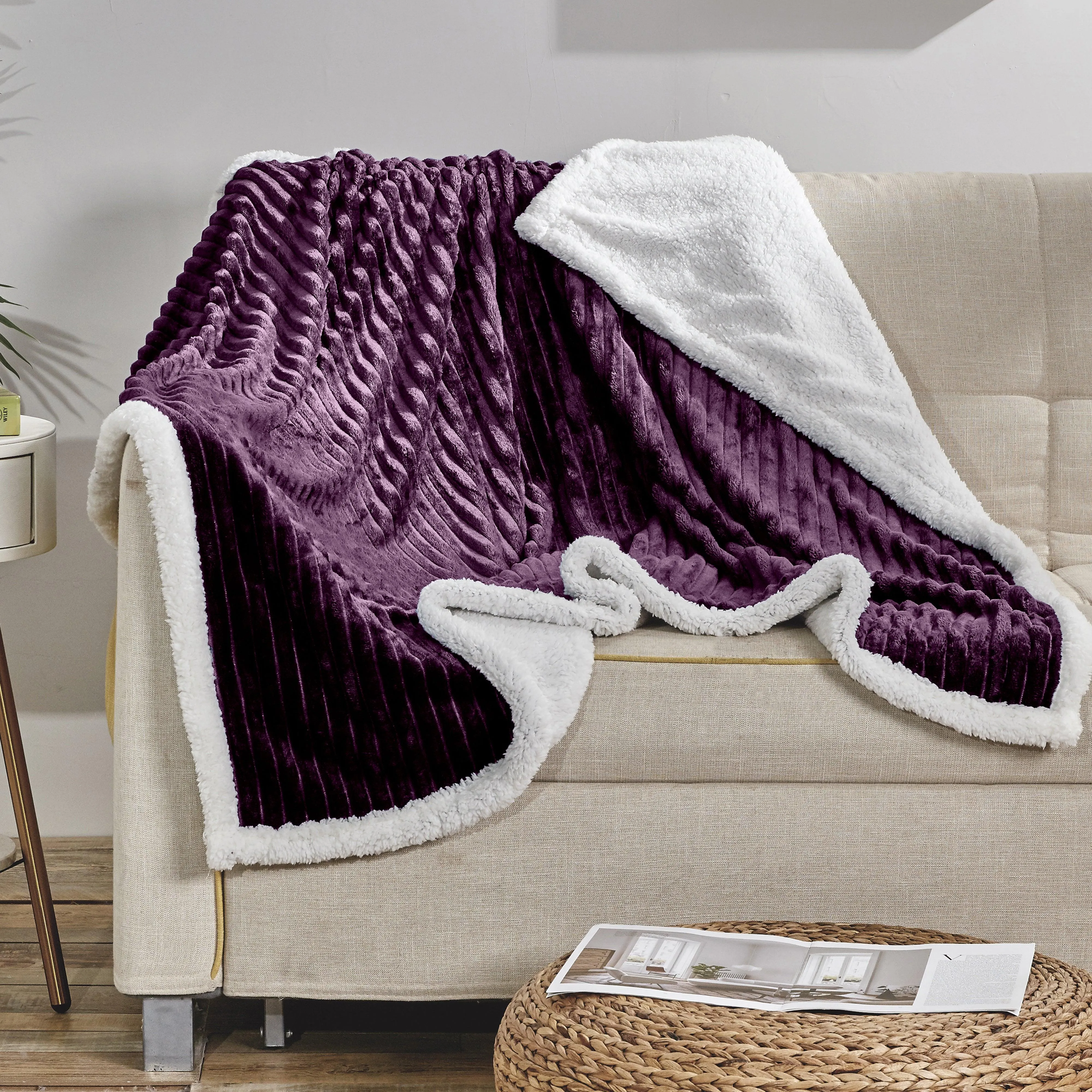 Elegant Comfort Corduroy Design Luxury Sherpa Blanket