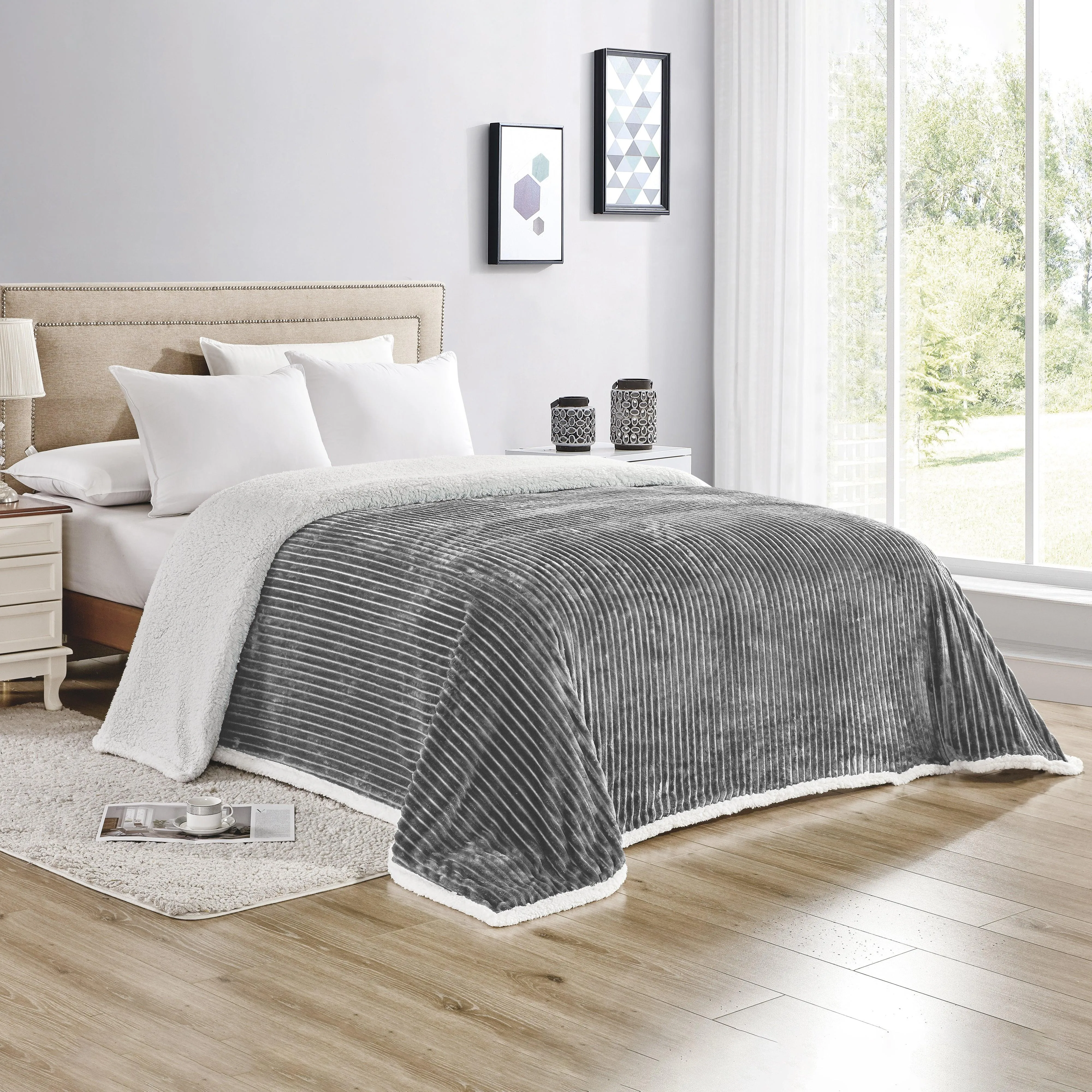 Elegant Comfort Corduroy Design Luxury Sherpa Blanket