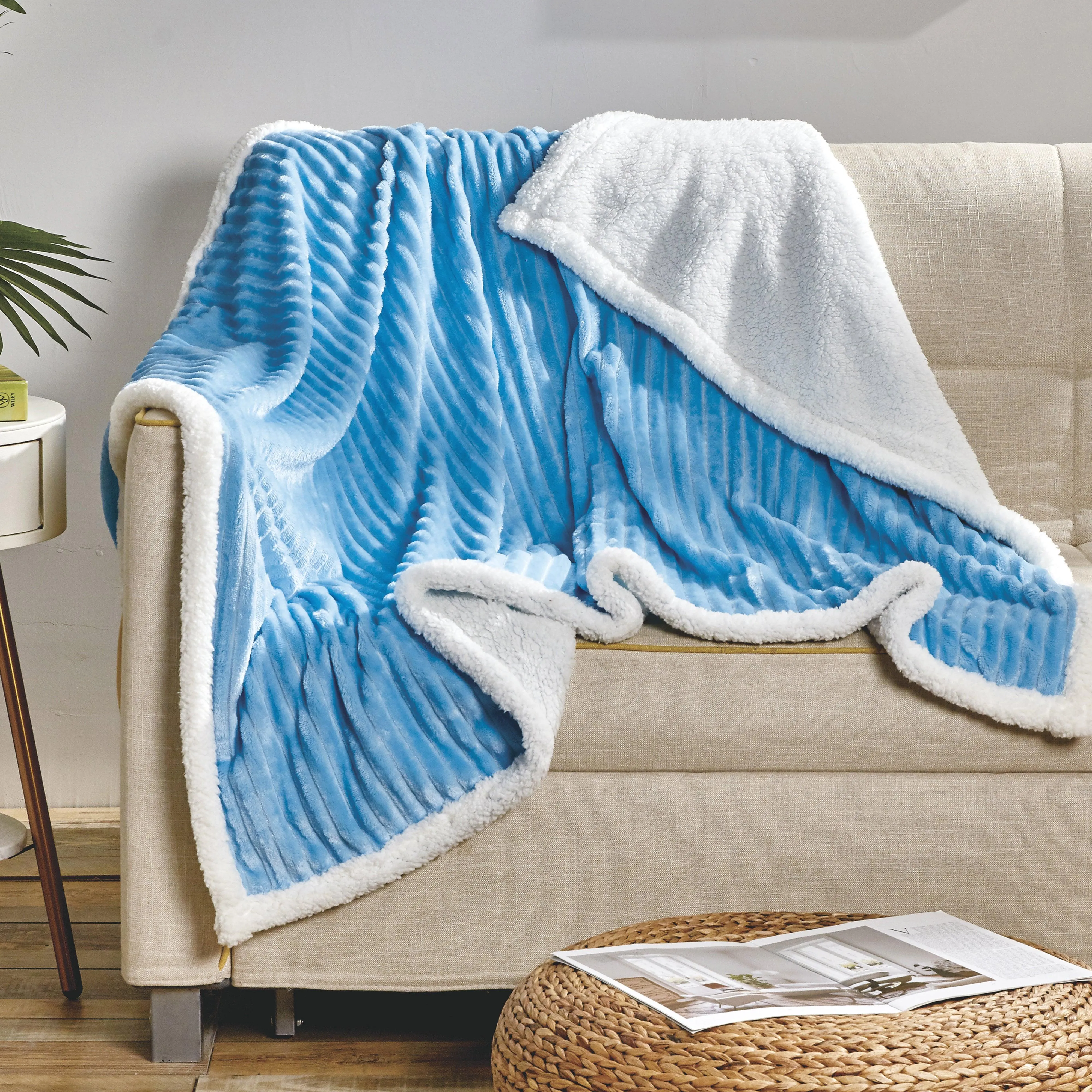 Elegant Comfort Corduroy Design Luxury Sherpa Blanket