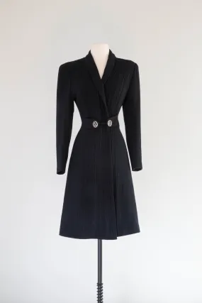 Exquisite Late 1930's "Feather Krush" Black Wool Princess Style Coat / SM