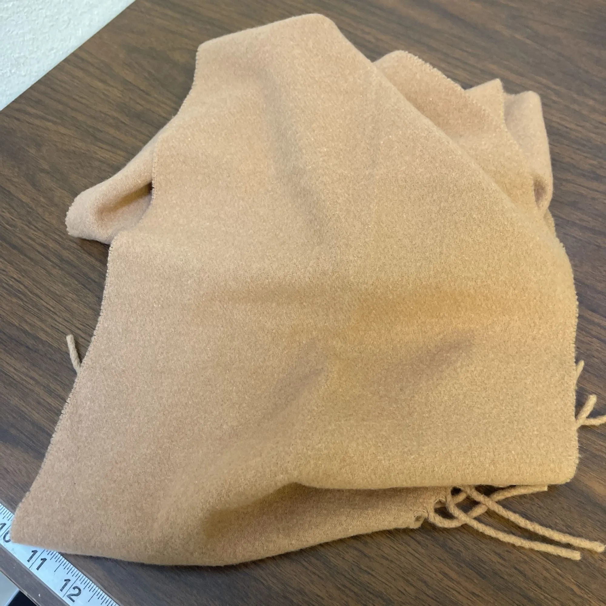 Fendi Camel Wool Fringed Scarf Fendi Logo Embroidered