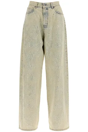 GIUSEPPE DI MORABITO Wide Leg High-Waisted Jeans with Rhinestones - Size 26