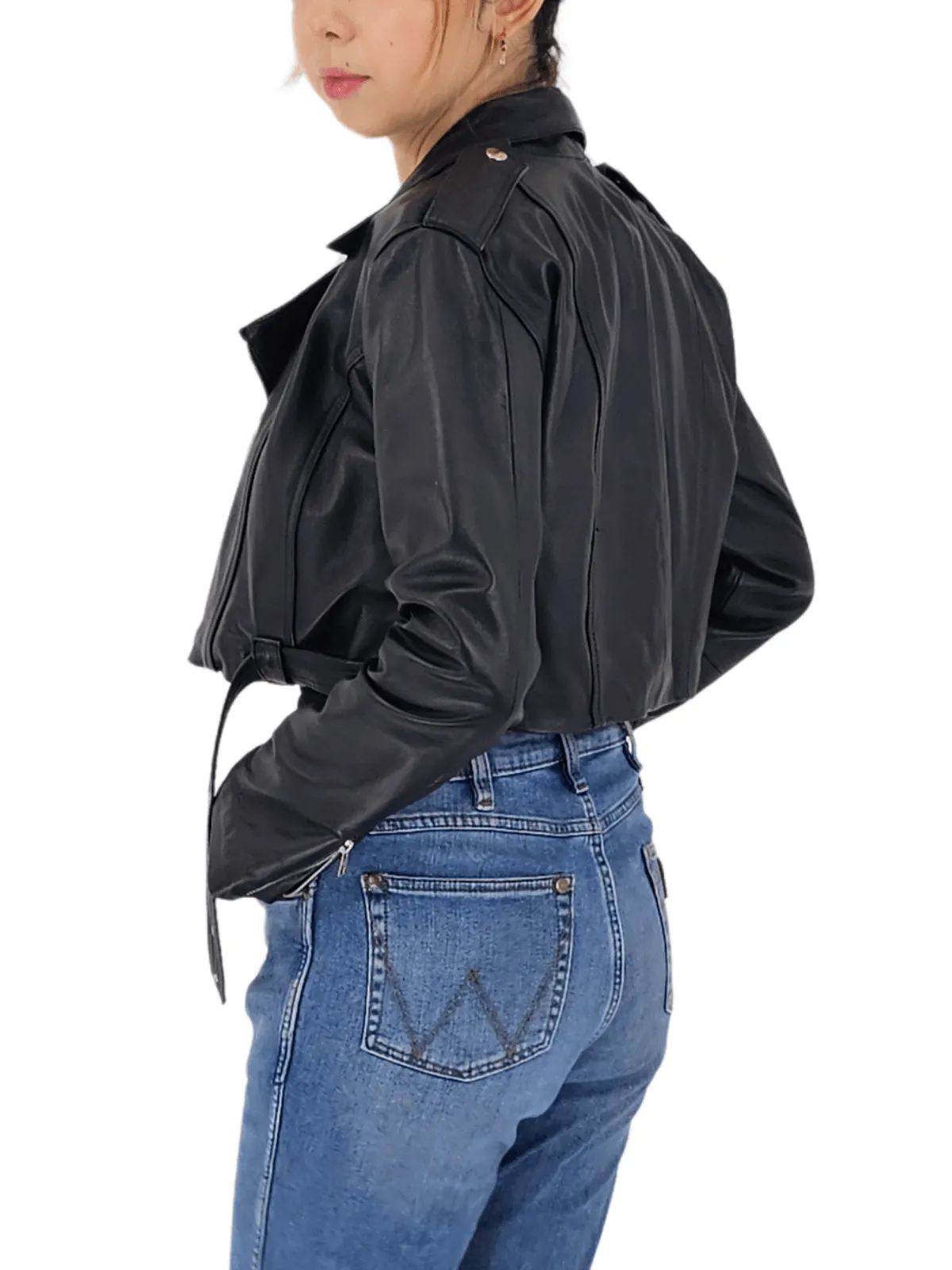 Handcrafted Women's Sheepskin Leather Biker Jacket – Cropped Black w/Belt