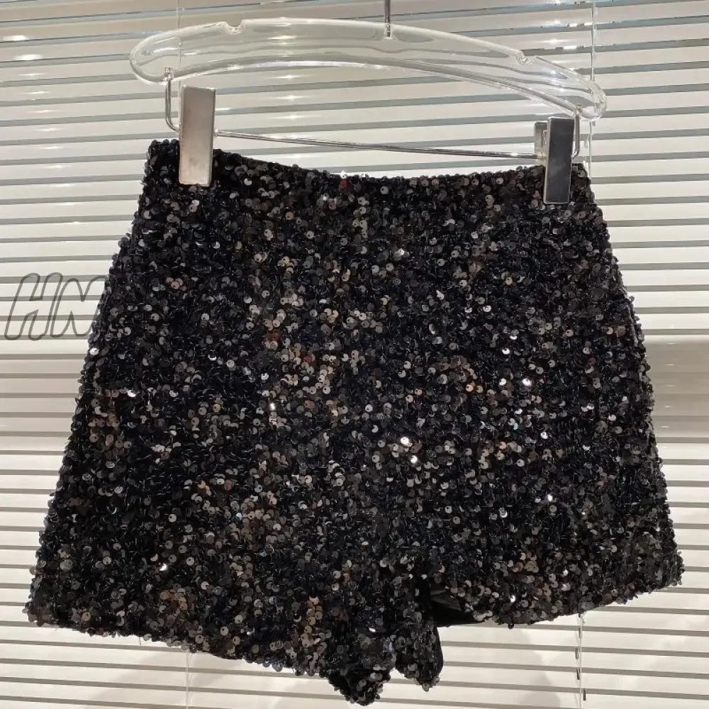Hnewly New Spring and Autumn Black Velvet Shorts Women Sequined Shiny Versatile Short Pants Clubwear Shorts Hot Pants High Street