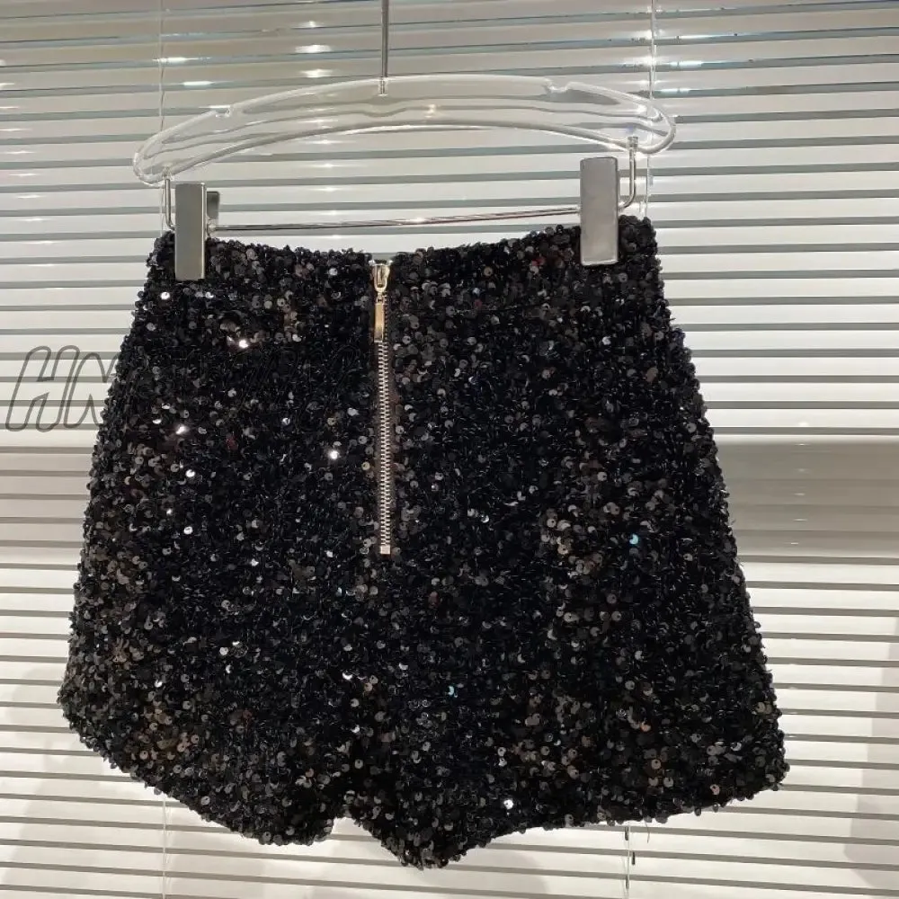 Hnewly New Spring and Autumn Black Velvet Shorts Women Sequined Shiny Versatile Short Pants Clubwear Shorts Hot Pants High Street