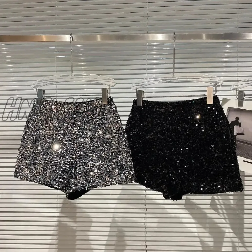 Hnewly New Spring and Autumn Black Velvet Shorts Women Sequined Shiny Versatile Short Pants Clubwear Shorts Hot Pants High Street