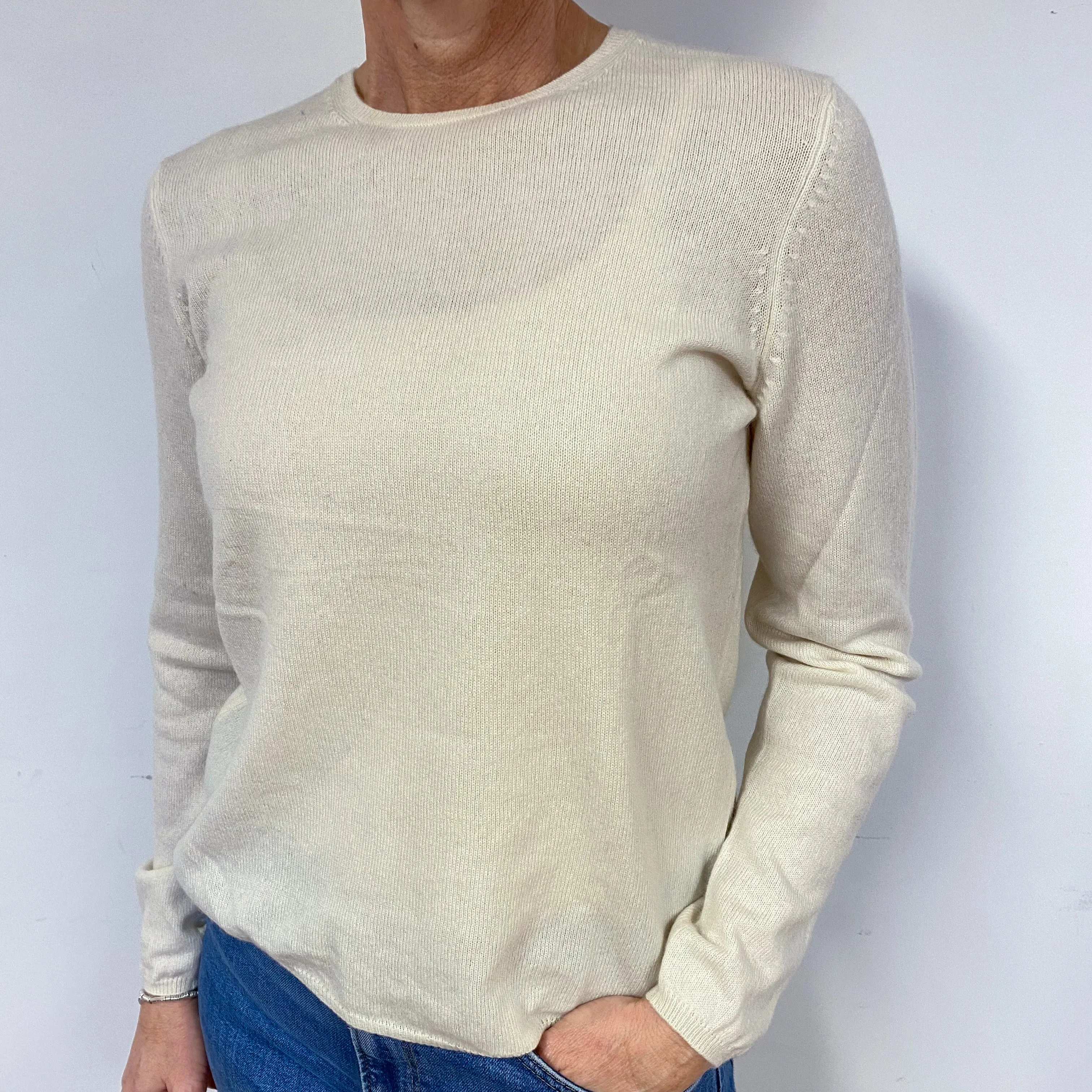 Ivory Cashmere Crew Neck Jumper Medium