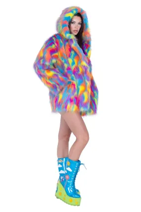 J. Valentine Hooded Faux Fur Thigh High Coat*