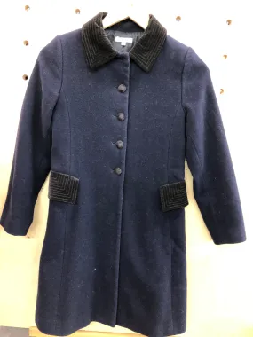 John Lewis Navy Blue Wool Mix and Velvet Coat Age 10