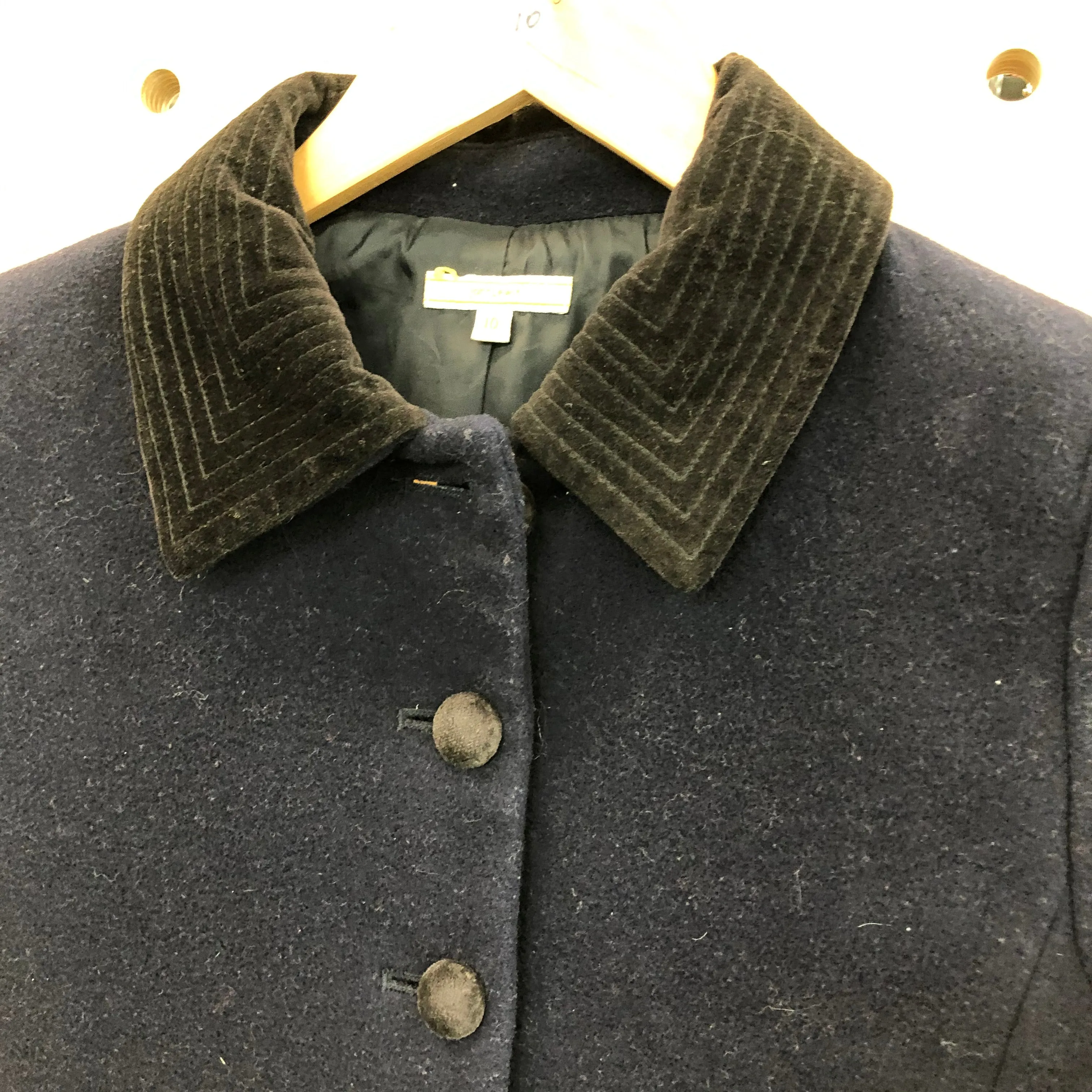 John Lewis Navy Blue Wool Mix and Velvet Coat Age 10