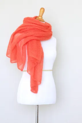 Knit scarf in silk mohair blend in burnt orange red color