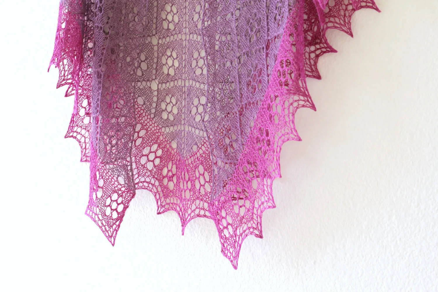 Knit shawl in purple fuchsia colors, knit wrap, gift for her