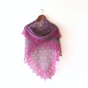 Knit shawl in purple fuchsia colors, knit wrap, gift for her