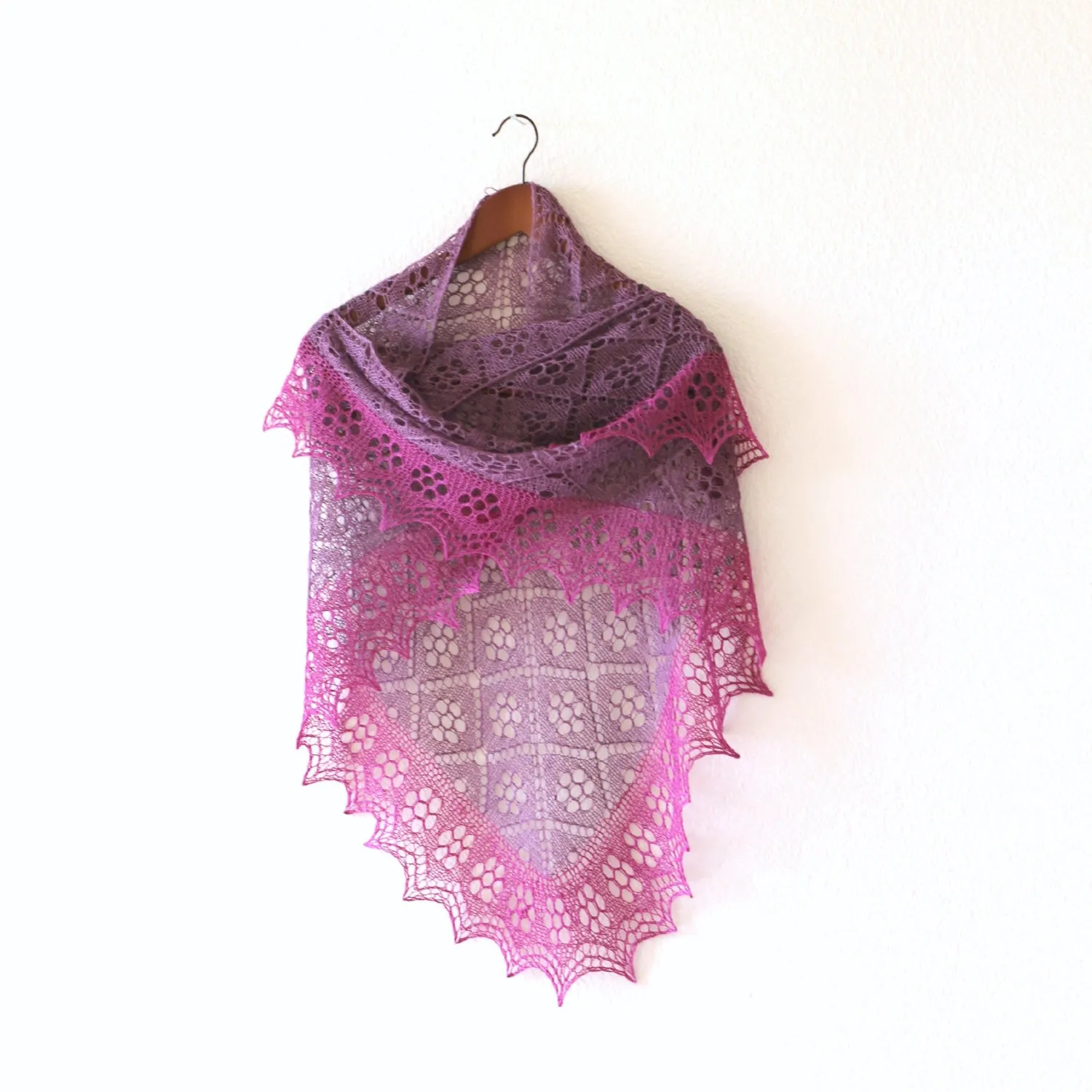 Knit shawl in purple fuchsia colors, knit wrap, gift for her