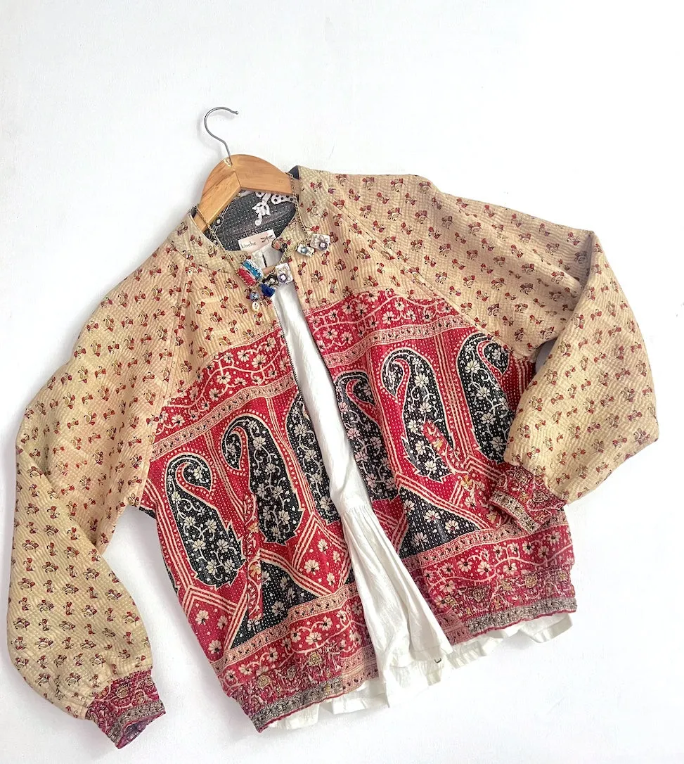 Large, Rachel Jacket in a beautiful Vintage Print, Slightly Quilted