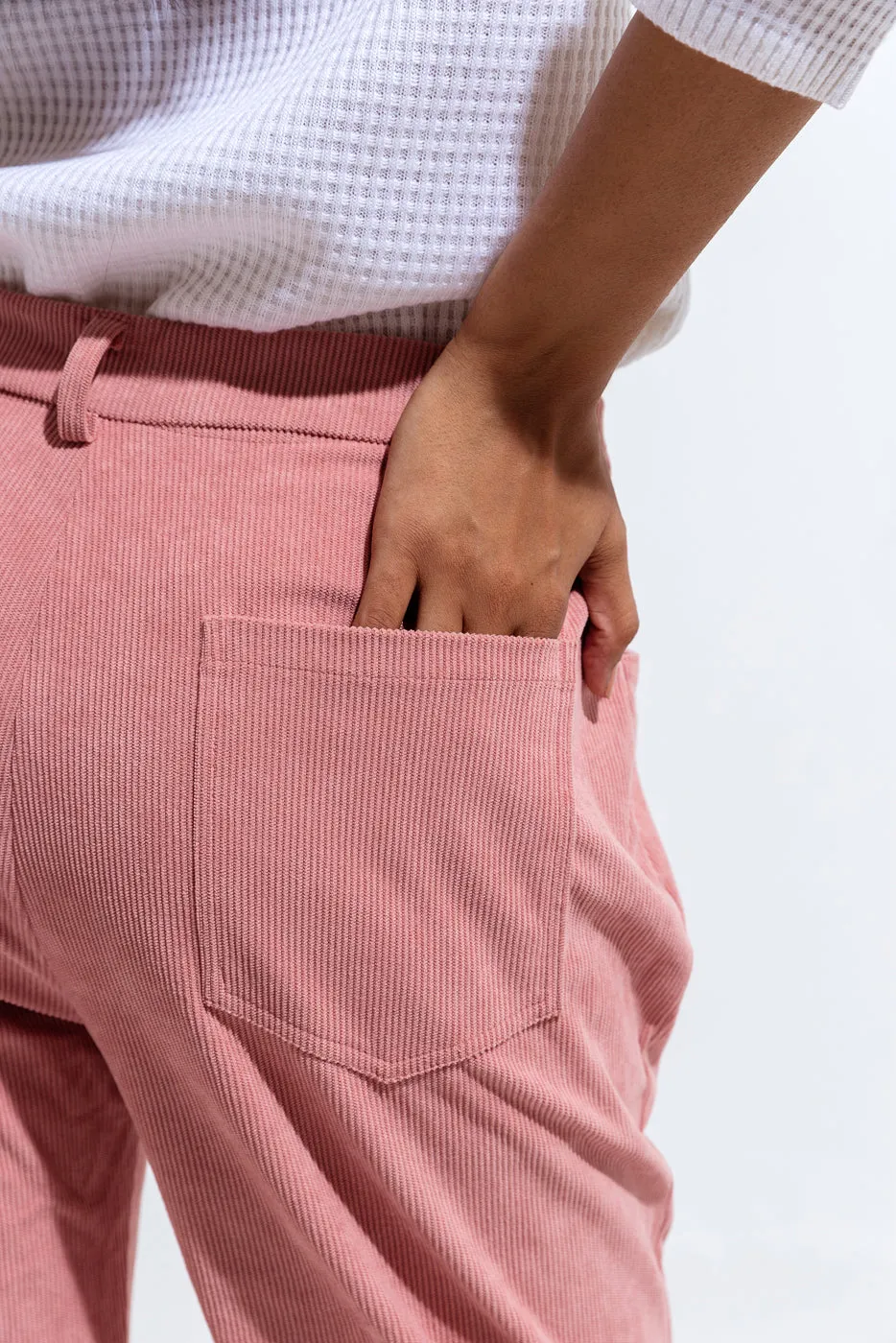 LIGHT PINK CORDUROY WIDE LEG PANTS