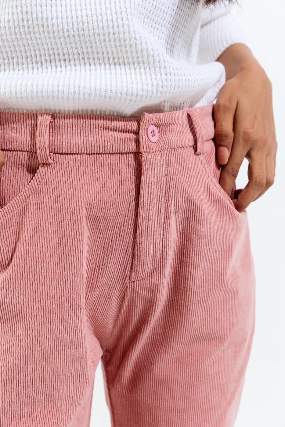LIGHT PINK CORDUROY WIDE LEG PANTS